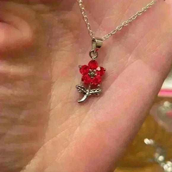 Ruby Red and Silver Style Necklace Vintage J9 - Picture 5 of 7